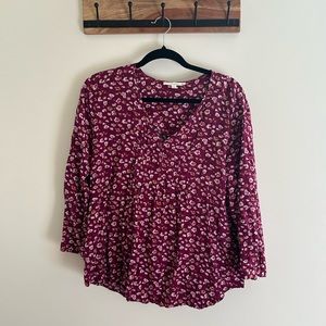 Fun 2 fun Stich Fix Womens 2X dark pink Floral Blouse V Neck 3 Quarter Sleeve